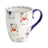 카와이 럭키캣 머그컵 선물세트 - 화이트 클래식 캣 8.5x10.2cm 340ml