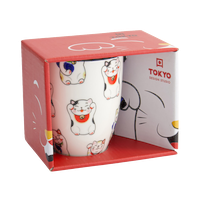 카와이 럭키캣 머그컵 선물세트 - 화이트 클래식 캣 8.5x10.2cm 340ml