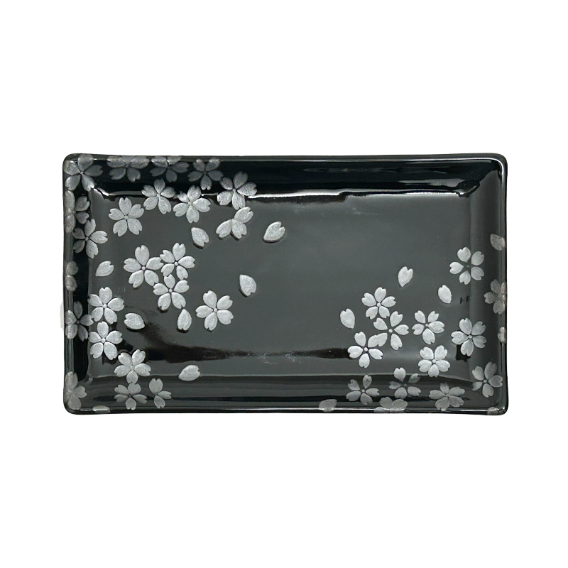 Japanese Plum Blossom Pattern Black Square Plate