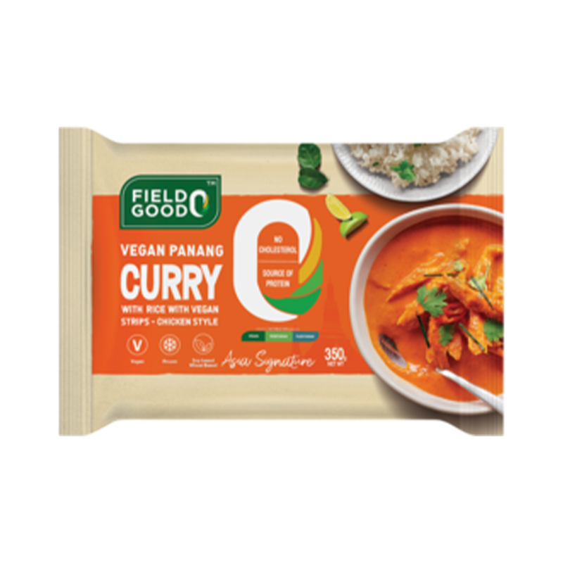 FIELD GOOD Veganes Panang Curry mit Reis und veganen Streifen – Chicken Style