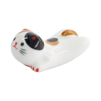 젓가락 받침대 - 엎드린 고양이 - 화이트 / 브라운
