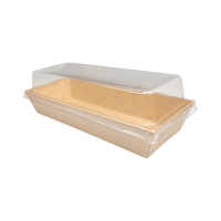 A14-D/S Kraft paper box long (S), 650 ml with coating, incl. lid (PET), 600 Pcs