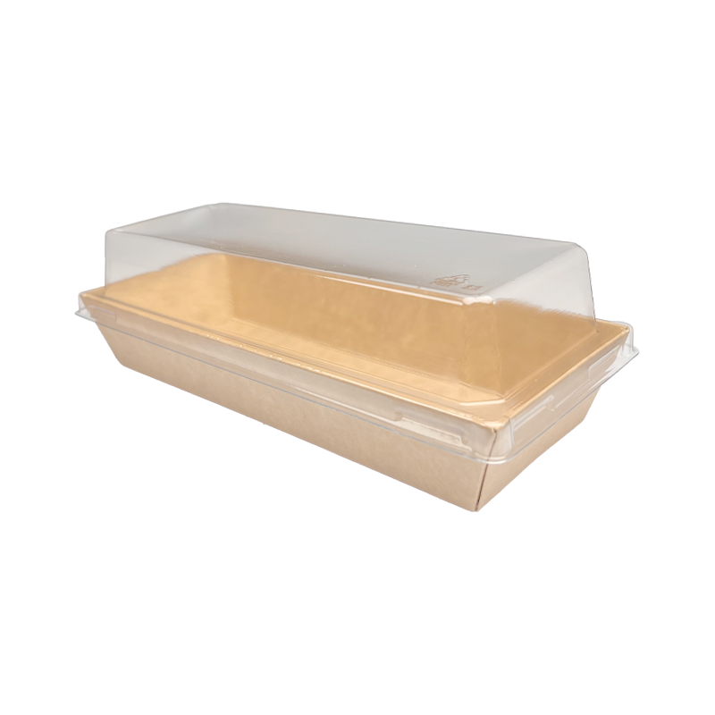 A14-D/S Kraft paper box long (S), 650 ml with coating, incl. lid (PET), 600 Pcs