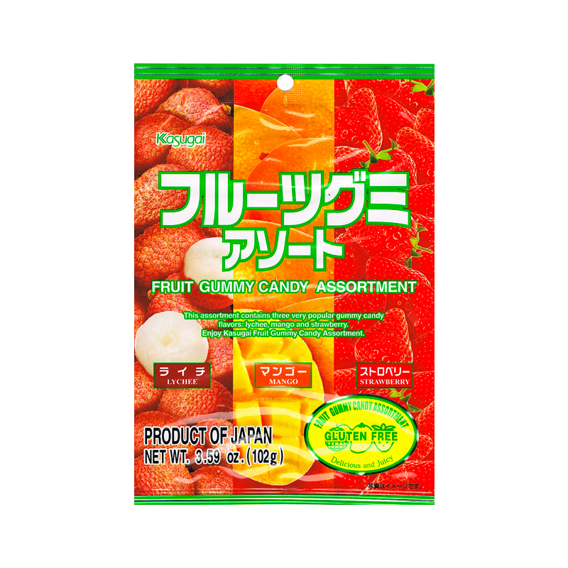 KASUGAI Fruchtmischung Gummibonbons - Litschi Mango Erdbeer