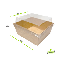 A13-D/S Kraft paper box (L), 1,200 ml, with coating, incl. lid (PET), 600 Pcs