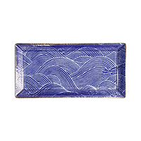 세이가이하 사각 접시 23x11.5x2.5cm - 블루 파도 무늬