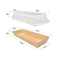A15-D/S Kraft paper box long (L), 900 ml with coating, incl. lid (PET), 600 Pcs