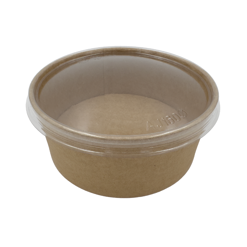 A1-D/S 다용도 크라프트 종이용기, 900 ml, Ø160 mm, 코팅처리, 뚜껑포함 (PET), 300입