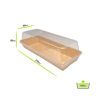 A15-D/S Kraft paper box long (L), 900 ml with coating, incl. lid (PET), 600 Pcs