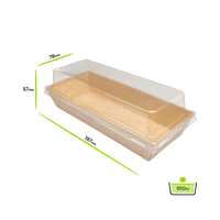 A14-D/S Kraft paper box long (S), 650 ml with coating, incl. lid (PET), 600 Pcs