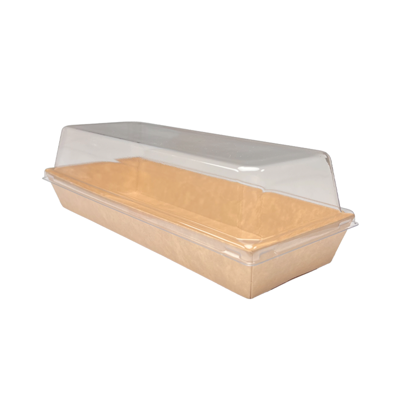 A15-D/S Kraft paper box long (L), 900 ml with coating, incl. lid (PET), 600 Pcs 